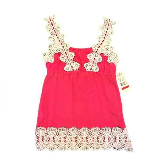Karen Kane Tops - NWT Karen Kane Pink Lace Trim Sleeveless 100% Silk Top Size XS MSRP $148